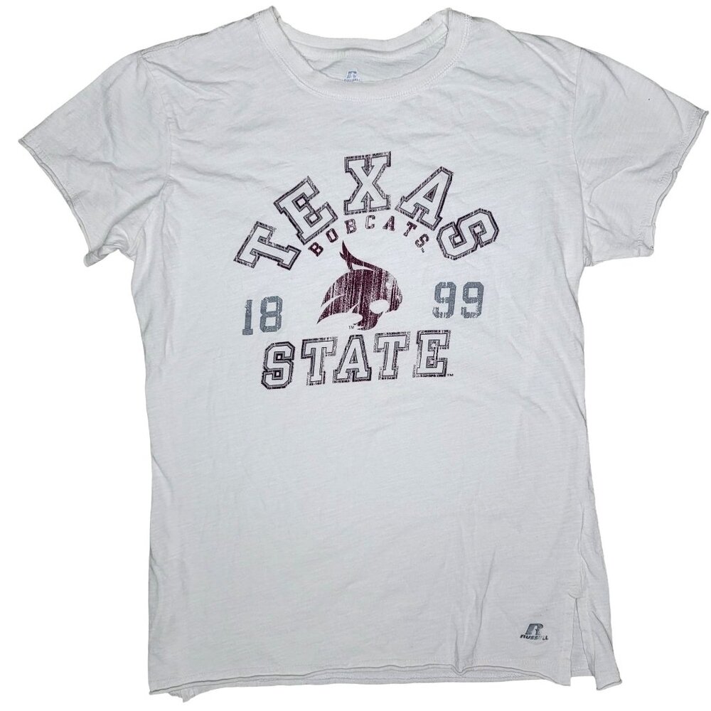 Texas State Bobcats 1899 Women's T-Shirt By Russell Size L 100% Cotton White